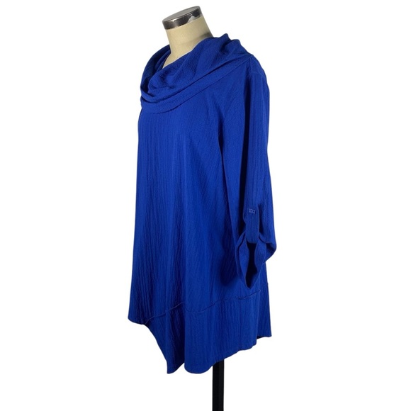 Ali Miles Cowl Neck Asymmetric Hem Tunic Top Large Royal Blue Square Buttons - Picture 3 of 10